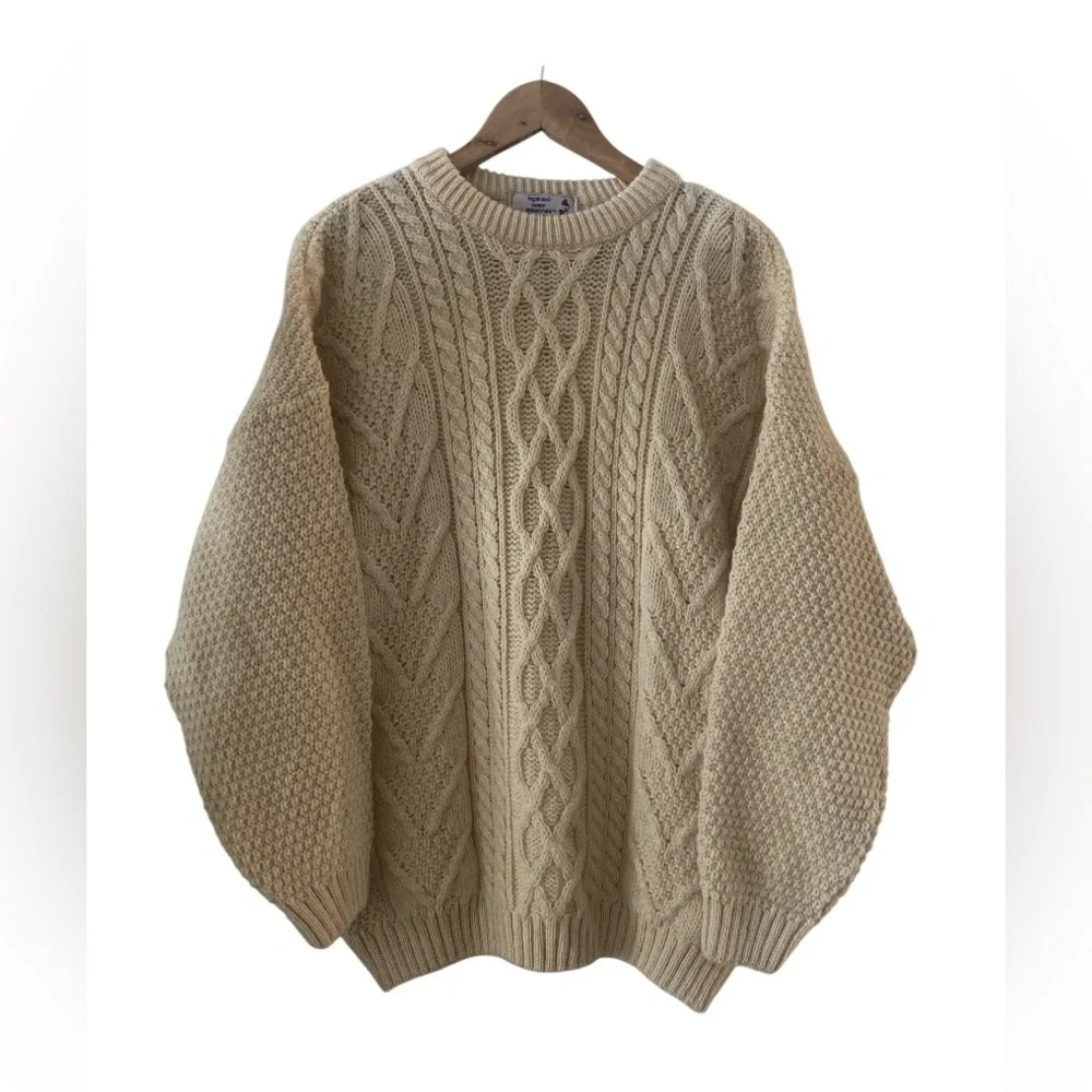 HIGHLAND HOME INDUSTRIES Scottish Wool Cable Knit Sweater  size XL fisherman